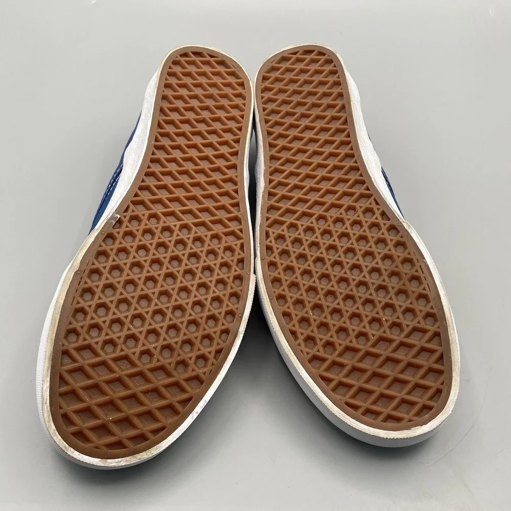 Vans Classic Slip On Big‎ Reveal Mens 8 Womens 9.5 Navy Blue Plaid Fire Skate